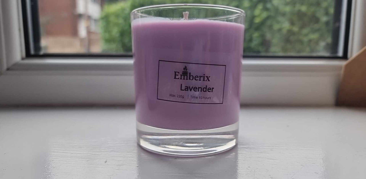 Fresh lavender scented candle for relaxation aromatherapy