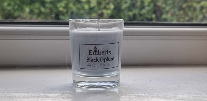 9cl Black Opium scented candle with pear, vanilla, and black coffee aroma